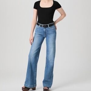 PAIGE Medium Blue Flared Wide-Leg Jeans